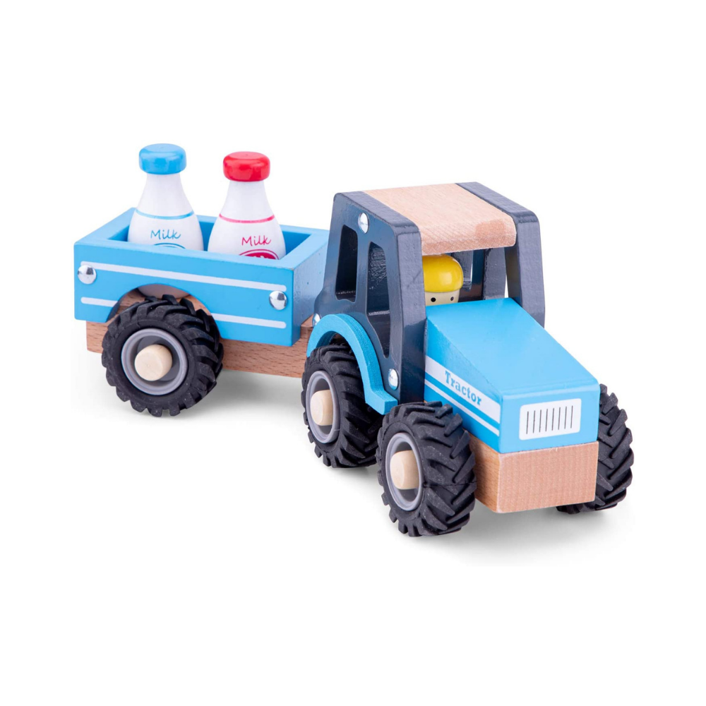 New Classic Toys - 11942 - Spielfahrzeuge - Traktor mit Anhänger und Milchkannen